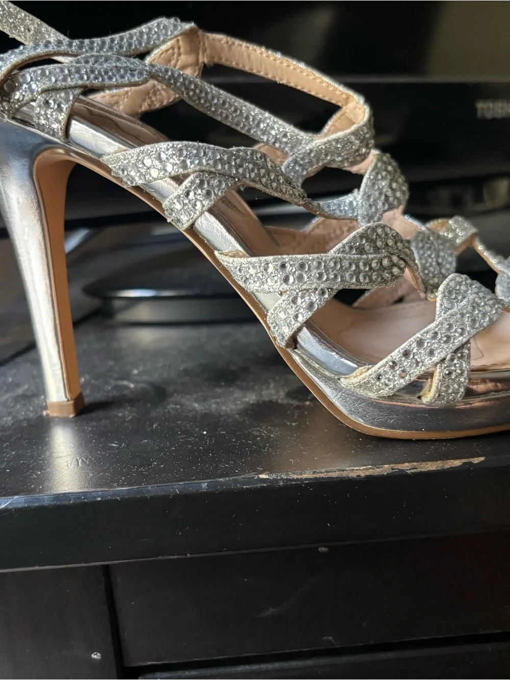 Nina Silver Crystal Embellished Strappy Heels